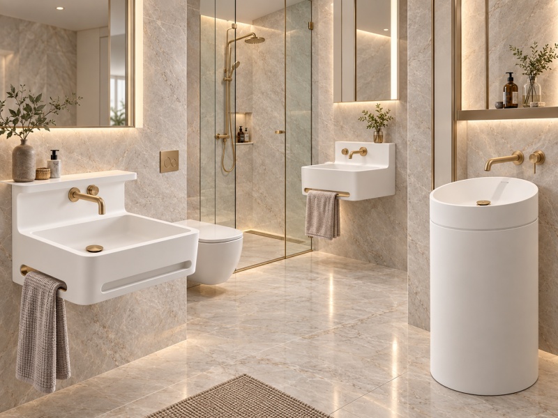 Custom Solid Surface basin Solutions for a Modern Apartment Custom Solid Surface basin Solutions for a Modern Apartment