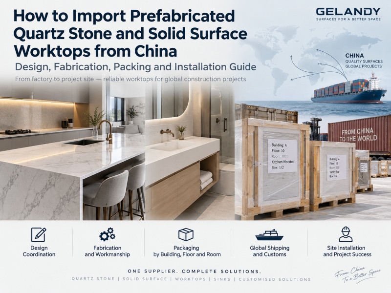 Como importar bancadas pré-fabricadas de superfície sólida da China: Guia de design, fabricação, embalagem e instalação